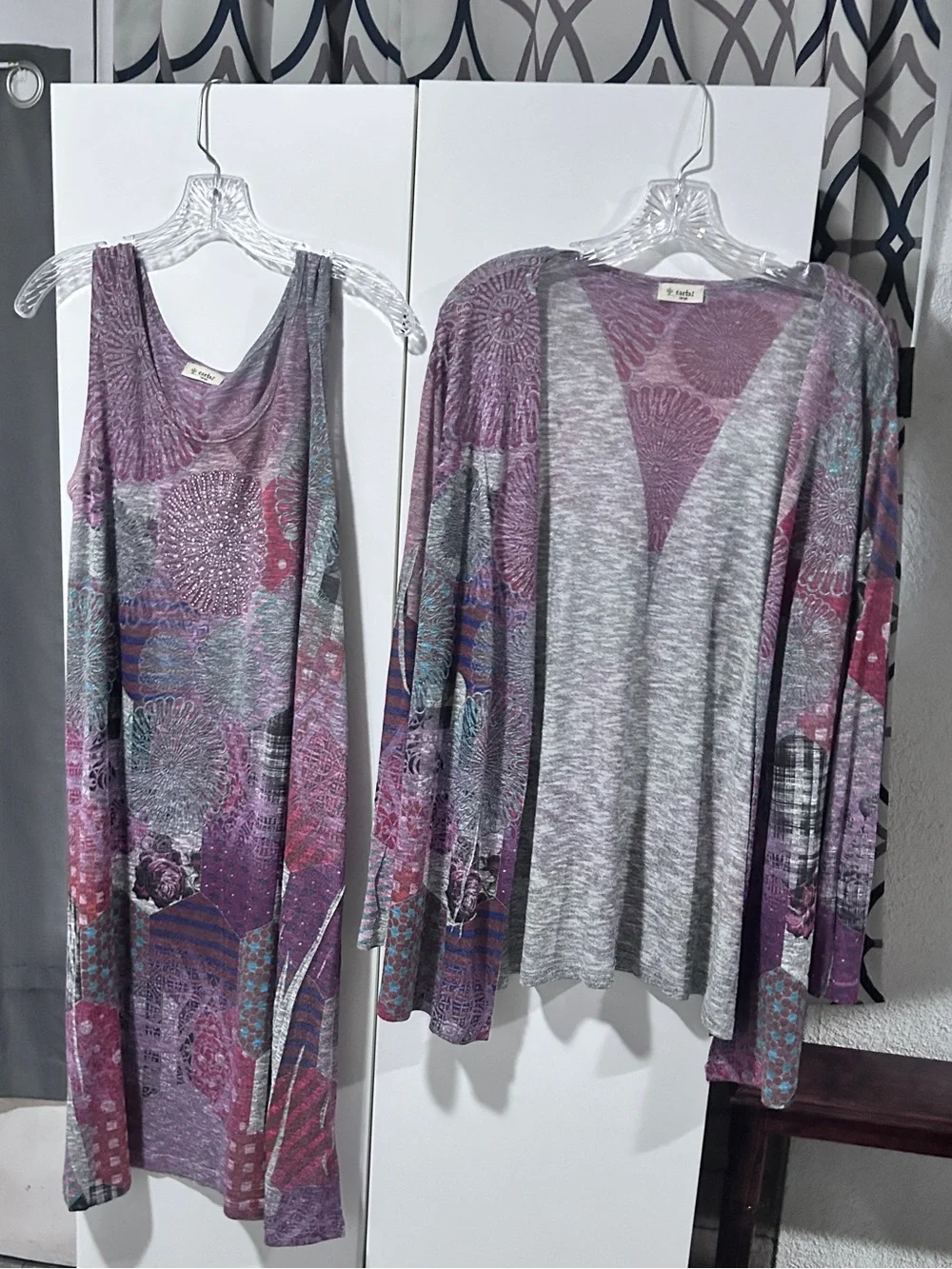 Cactus Purple Printed Tank Dress with Matching Cardigan